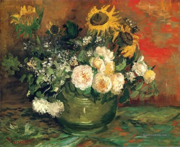 sonnenblumen Ölbilder verkaufen - Stillleben mit Rosen und Sonnenblumen Vincent van Gogh